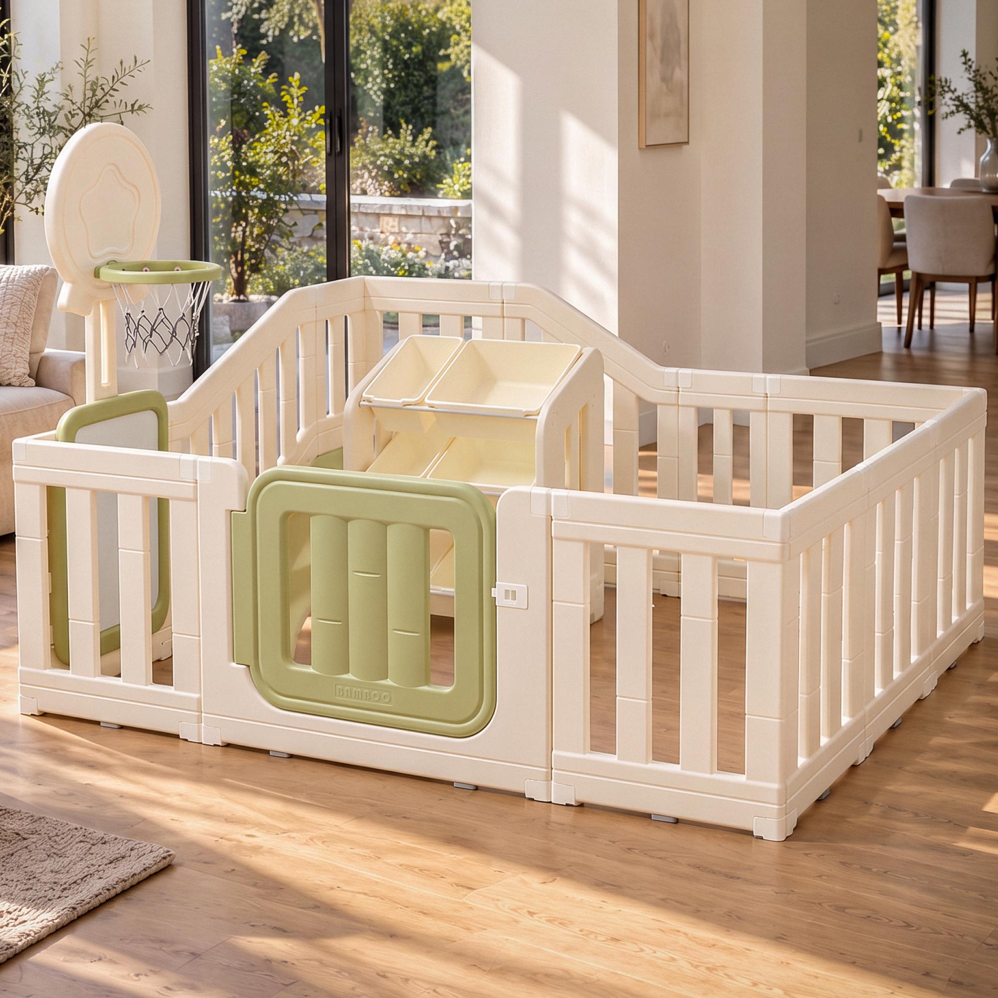 Манеж UNIX Kids DeLuxe / Делюкс Slide&Storage (150x180 см) зеленый