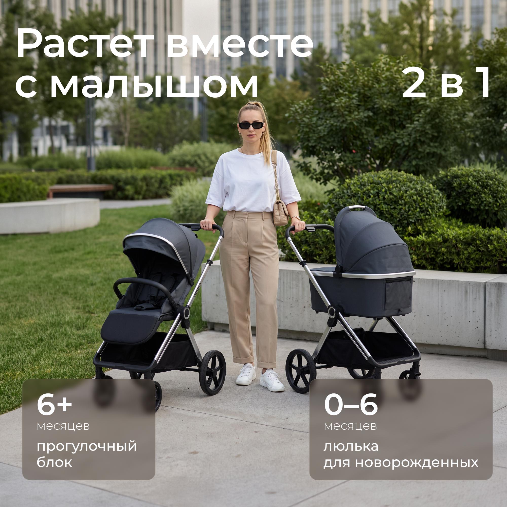 Коляска 2 в 1 UNIX Kids Verona / Верона тёмно-серый